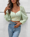 Light Green Puff Sleeve Corset Long Sleeve Crop Top