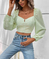 Light Green Puff Sleeve Corset Long Sleeve Crop Top