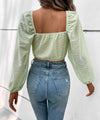 Light Green Puff Sleeve Corset Long Sleeve Crop Top