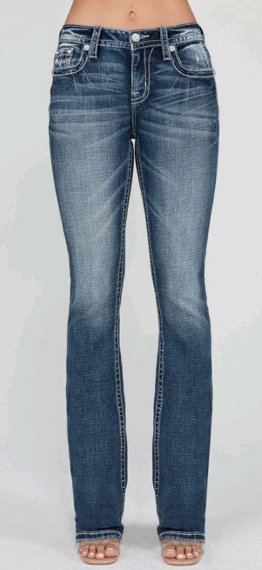 Mid-Rise Bootcut Miss Me Jeans with Faux back Pocket