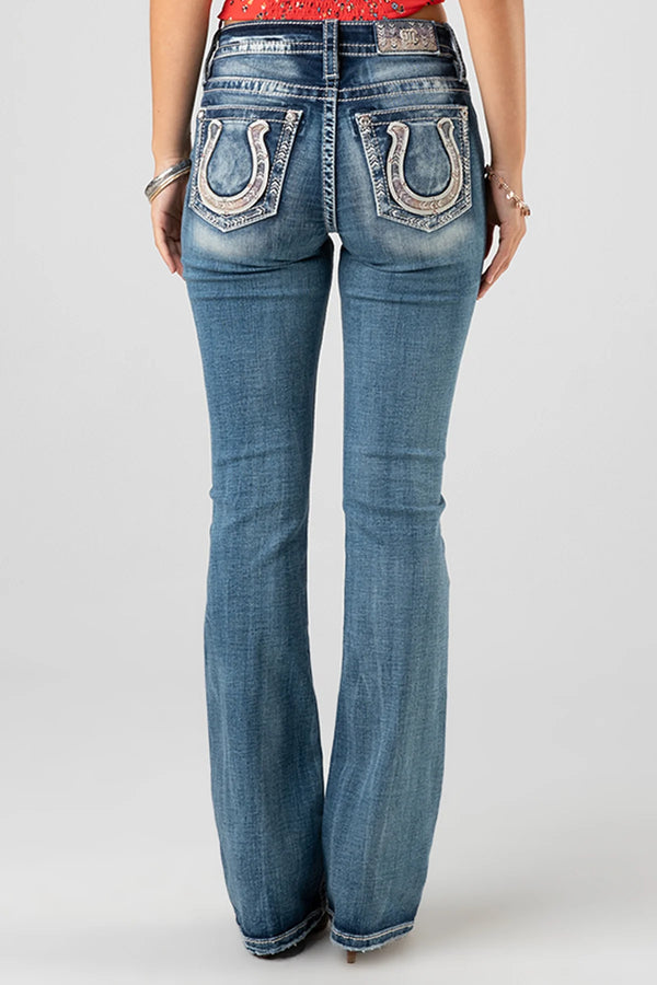 Miss Me Mid Rise Boot Cut Jean - Lucky White Horseshoe