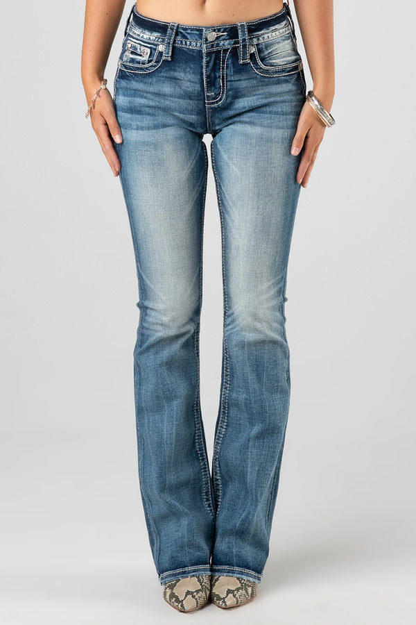 Miss Me Mid Rise Boot Cut Jean - Lucky White Horseshoe