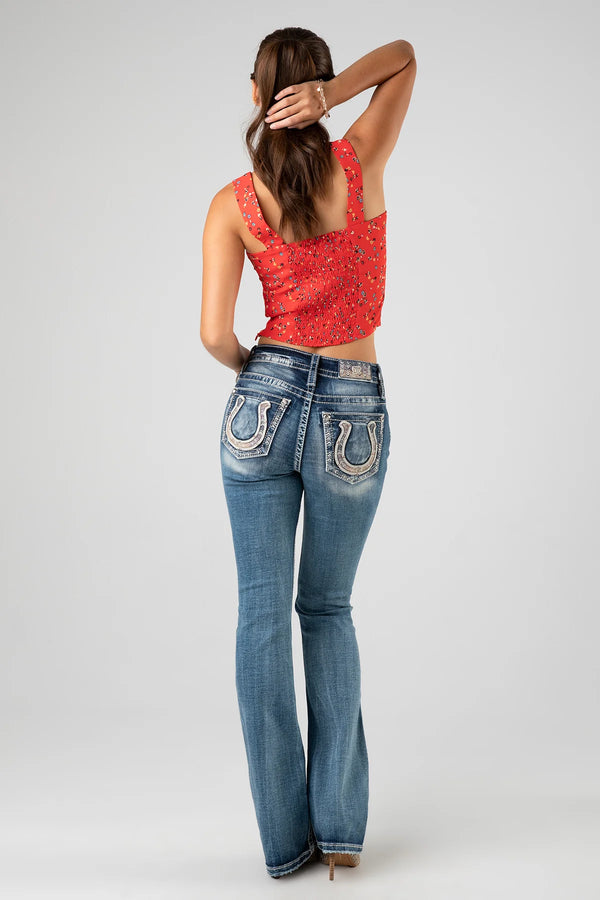 Miss Me Mid Rise Boot Cut Jean - Lucky White Horseshoe