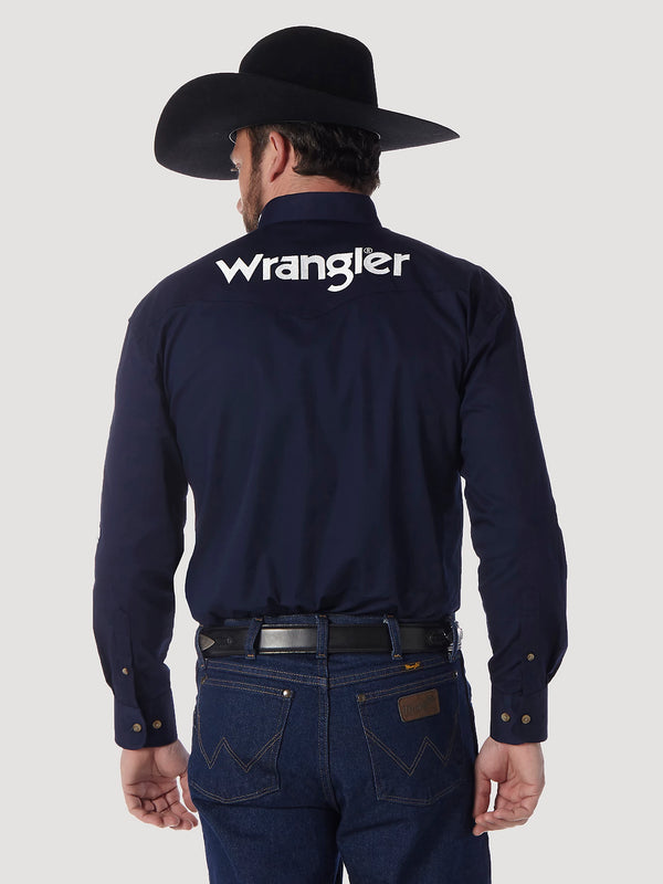 Wrangler Logo Long Sleeve Button Down - Navy