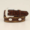 Nocona Men Belt Embossed Tabs Oval Conchos Tan