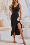 Plain V Neck Split Sleeveless Bodycon Dress