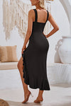 Plain V Neck Split Sleeveless Bodycon Dress