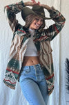 Aztec Print Western Vibe Oversized Button Down Olive