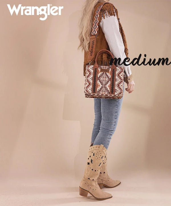 Wrangler Aztec Print Whipstitch Canvas Tote Bag