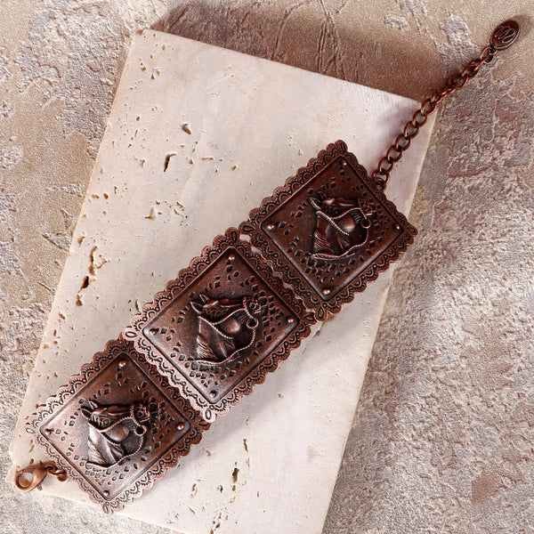 Wrangler Bronze Chain Horse Head Concho Cuff Bracelet - Bronze