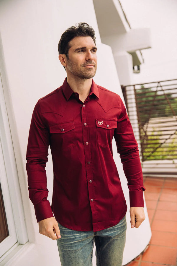 Platini Men Wine Dress Shirt