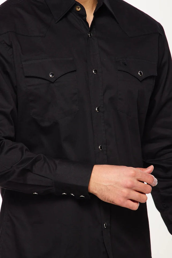 Rodeo Solid Color Long Sleeve Snap - Black