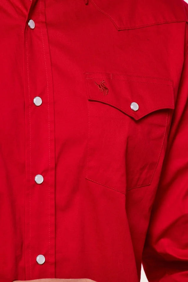 Rodeo Solid Color Long Sleeve Snap - Red