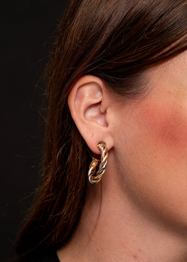 Silver and Gold 2 Tone Twisted Hoop Earring
