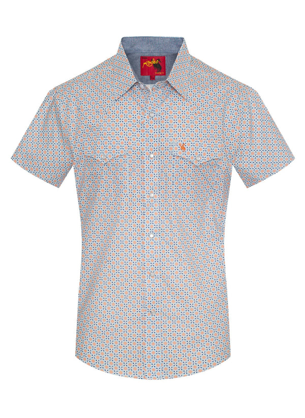 Rodeo Men's Short Sleeve Pearl Snap Print Shirt