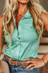 Mint Pearl Snap Button Down Western Yoke Shirt