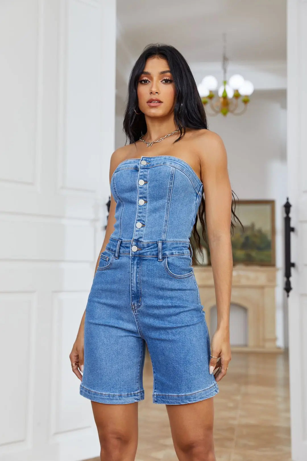 Bandeau Short Jumpsuit Denim