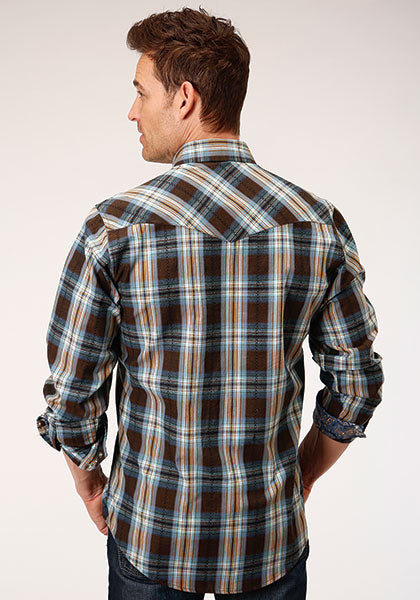 Roper Men's Performance Plaid Snap - Brown
