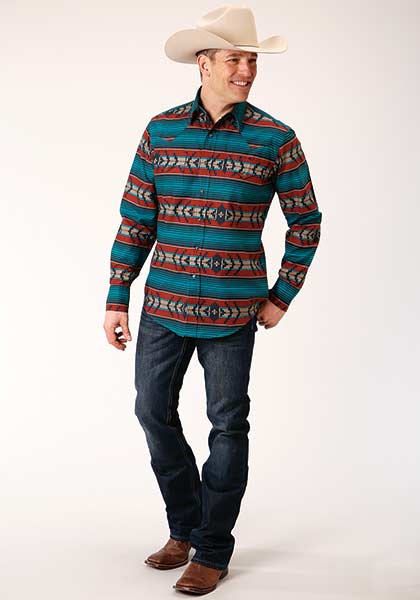 Roper Men's Horizontal Print Design Ombre Aztec Rust
