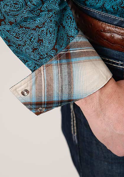 Roper Men's Shirt All Over Blue Agave Paisley Blue