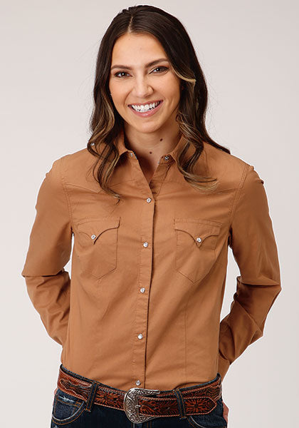 Roper Womens Performance Solid Shirt - Caramel