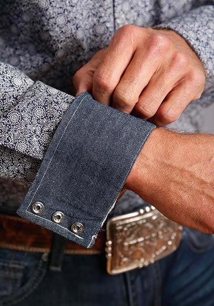 Stetson Mens Snap 2 Pocket Vintage Vine Blue