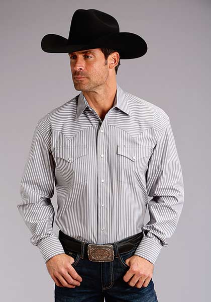 Stetson Men Long Sleeve Snap Candy Stripe - Grey