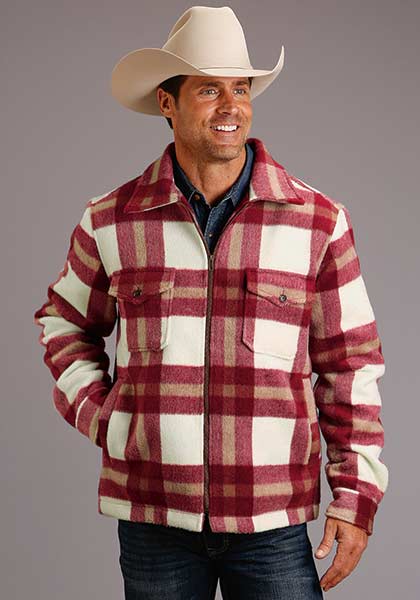 Stetson Mens Outerwear Lined Jacket Plaid Wool Blend Red