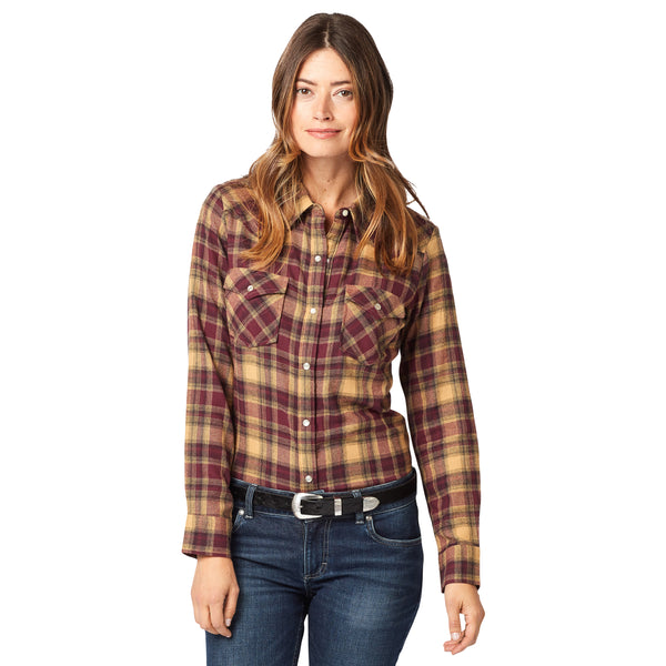 Wrangler Womens Essential Shirt - Tan/Burgundy