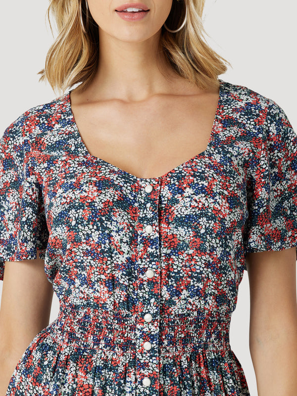 Wrangler Womens Retro Flutter Floral Snap Front Dress