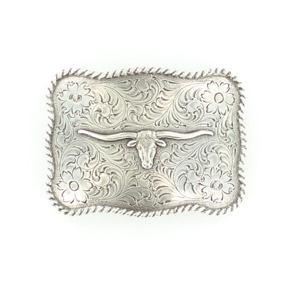 Rectangle Rope Edge Long Horn Floral Engraving Men's
