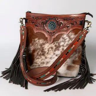 Cowhide Crossbody Purse Shoulder Bag Western Tooled Leather