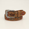 Ariat ladies belt calf hair underlay red flower