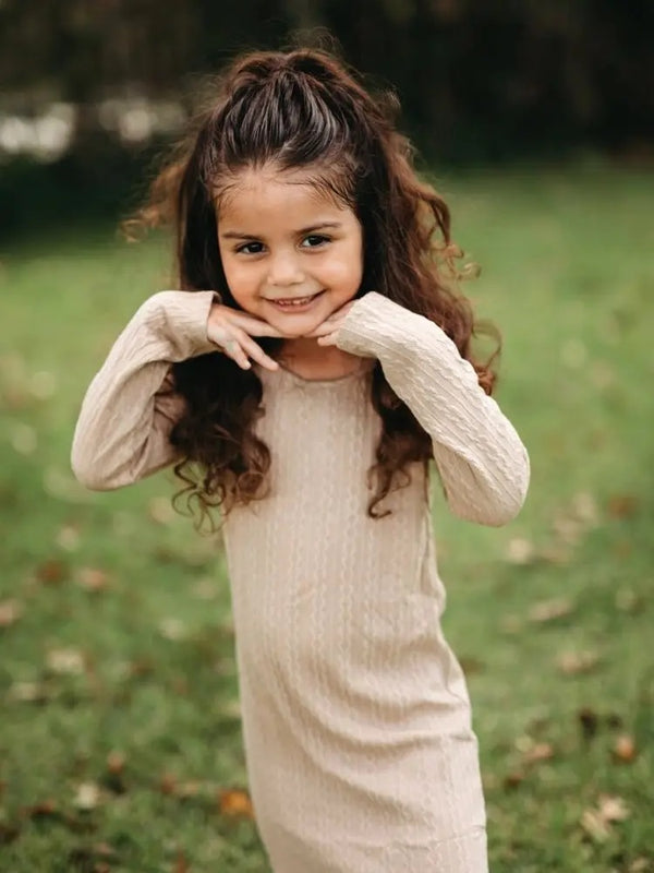 Mommy and Me Aniston Cable Kint Dress- Tan