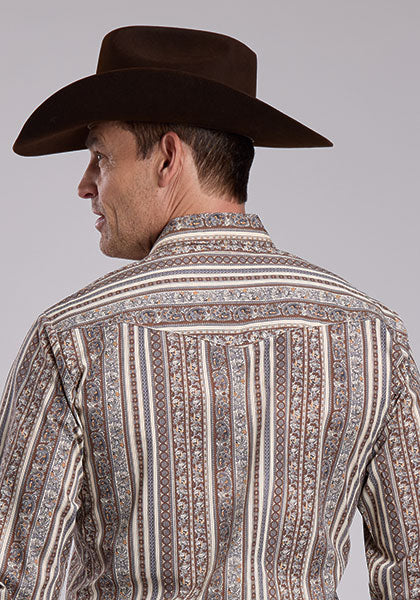 Roper Wallpaper Print Western Snap Shirt - Broken horn