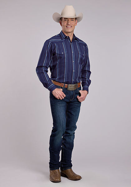 Roper Navy Stripe Snap Shirt