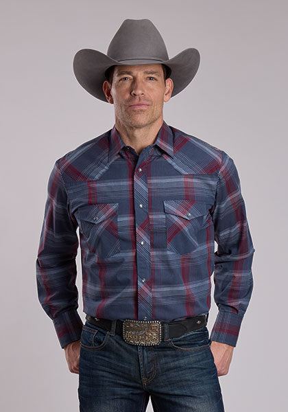 Roper Men's Western Snap Plaid - Broken horn