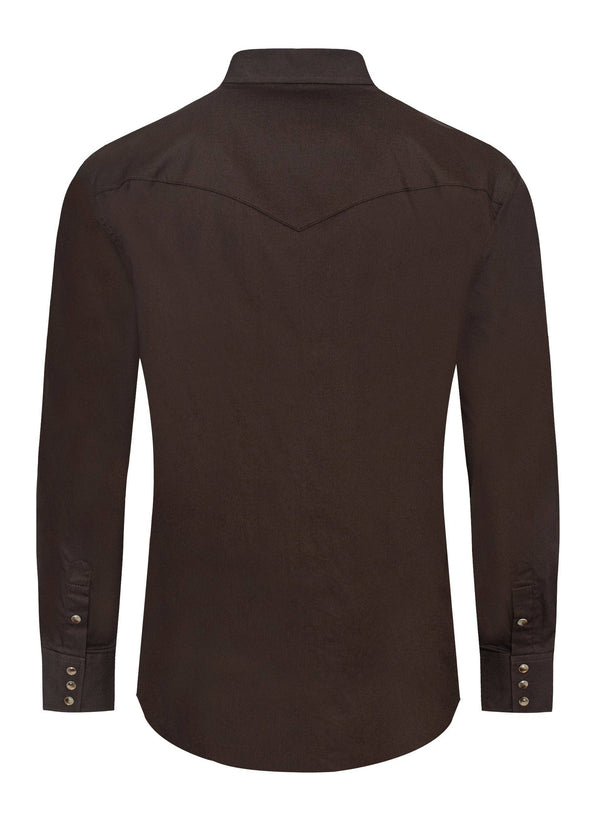 Rodeo Men's Western Solid Cotton Twill Snap Shirt - Brown