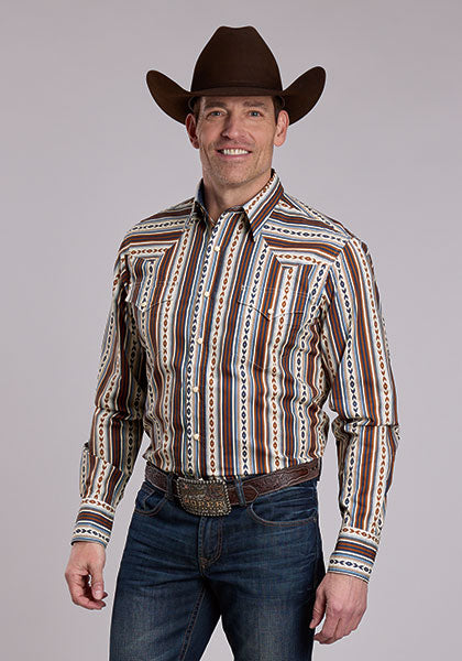Roper Vintage Vertical Stripe Snap Shirt - Broken horn