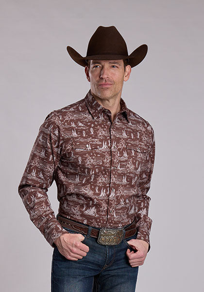 Roper Bullriders Print Western Snap Shirt - Broken horn