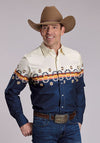 Roper Vinatge Collection Ombre Aztec Border Snap Shirt - Broken horn