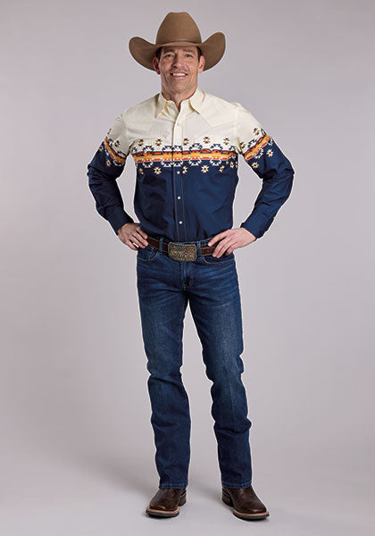 Roper Vinatge Collection Ombre Aztec Border Snap Shirt - Broken horn