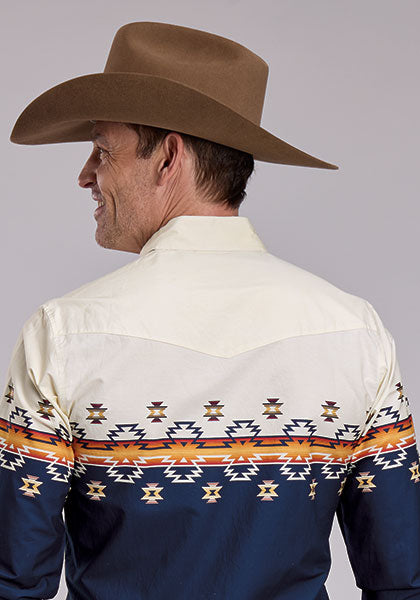 Roper Vinatge Collection Ombre Aztec Border Snap Shirt - Broken horn