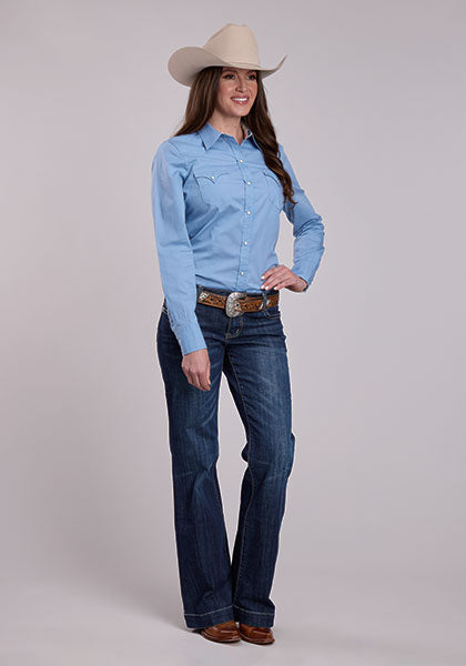 Roper Women's Soild Poplin Chambray Blue