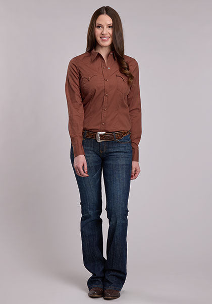 Roper Solid Poplin Snap Shirt - Women - Broken horn