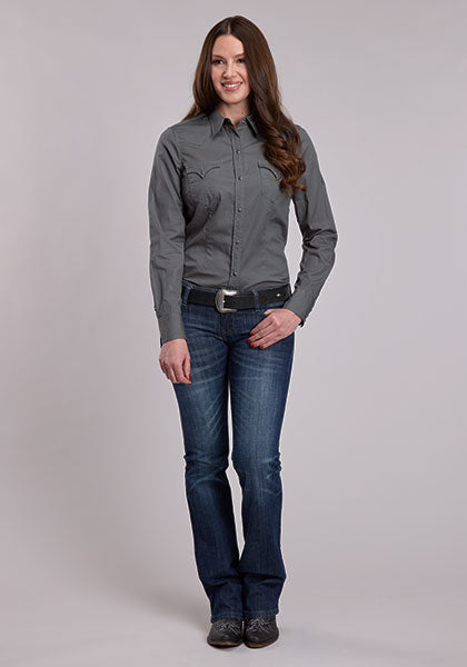 Roper Solid Poplin Snap Shirt - Women - Broken horn