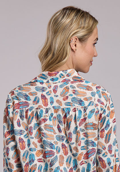 Roper Women's Feathers Printed Western Blouse - Broken horn