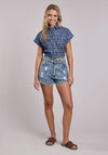 Roper Women Printed Denim Western Camp Blouse