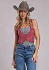 Roper Women's Cotton Button Vest - Broken horn