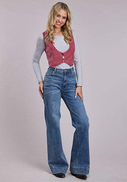 Roper Women's Cotton Button Vest - Broken horn